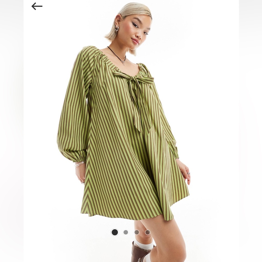 NWT ASOS Glamorous Mini Smock Dress - Brown/Green Stripe, Size 4